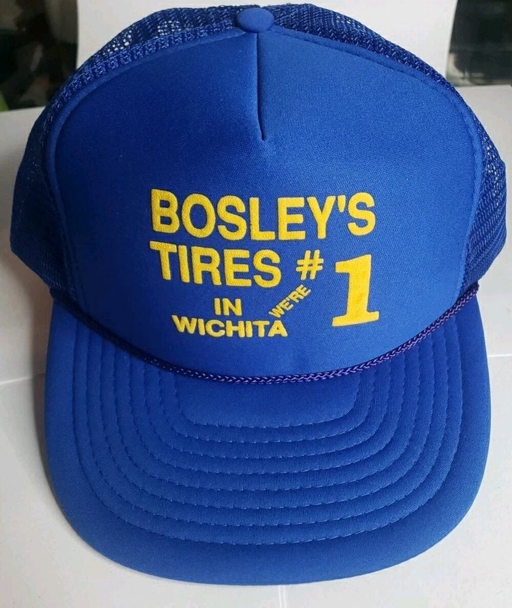vintage BOSLEY'S TIRE WICHITA KS vintage blue adjustable snapback cap hat 90s
